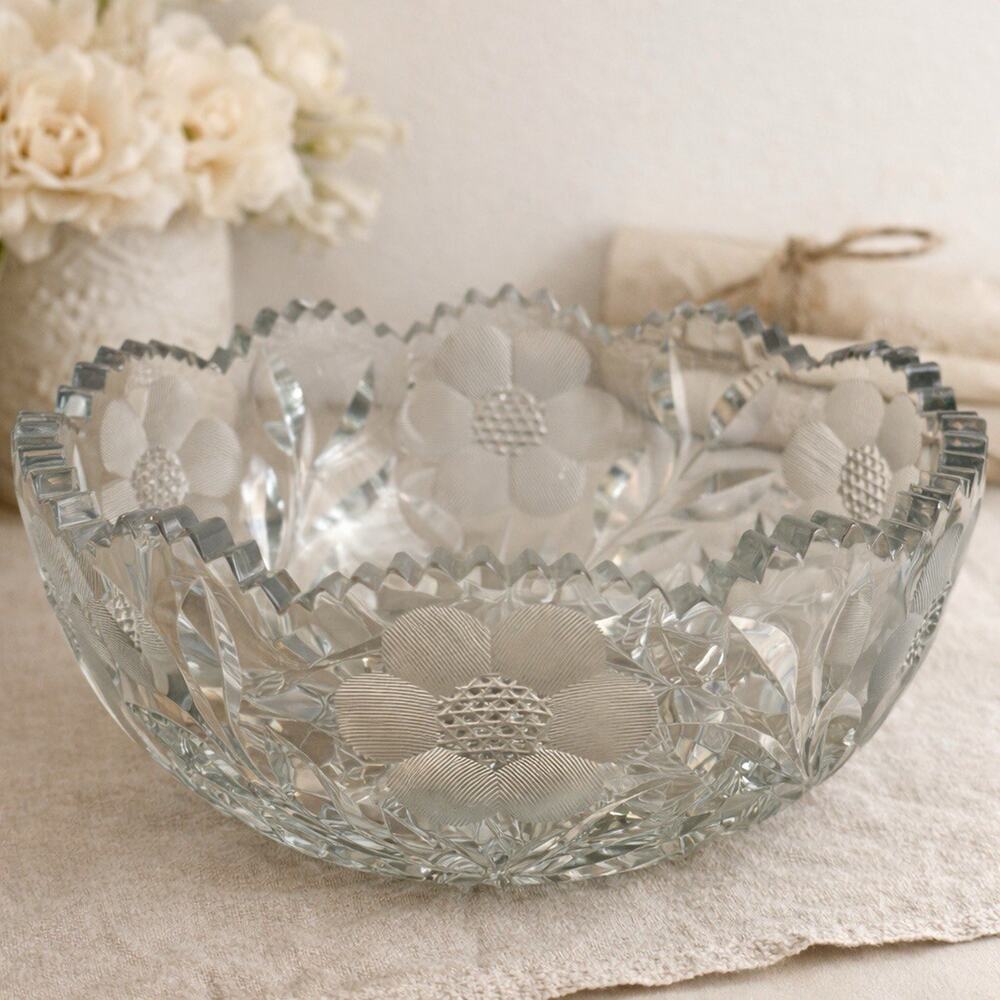 American Brilliant Vintage Saw Tooth Floral Bowl MCM Cottagecore